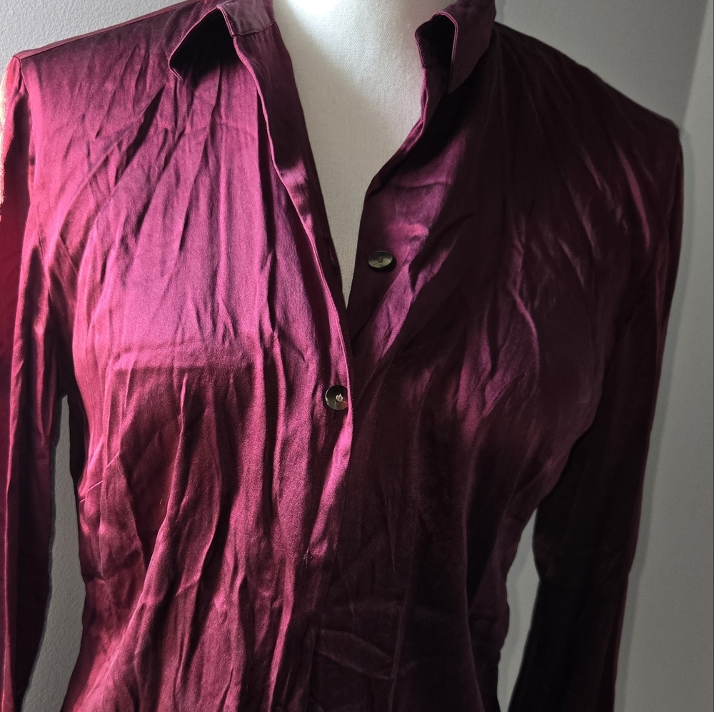 Ann Taylor Red Fitted Long Sleeve Button Down Shirt